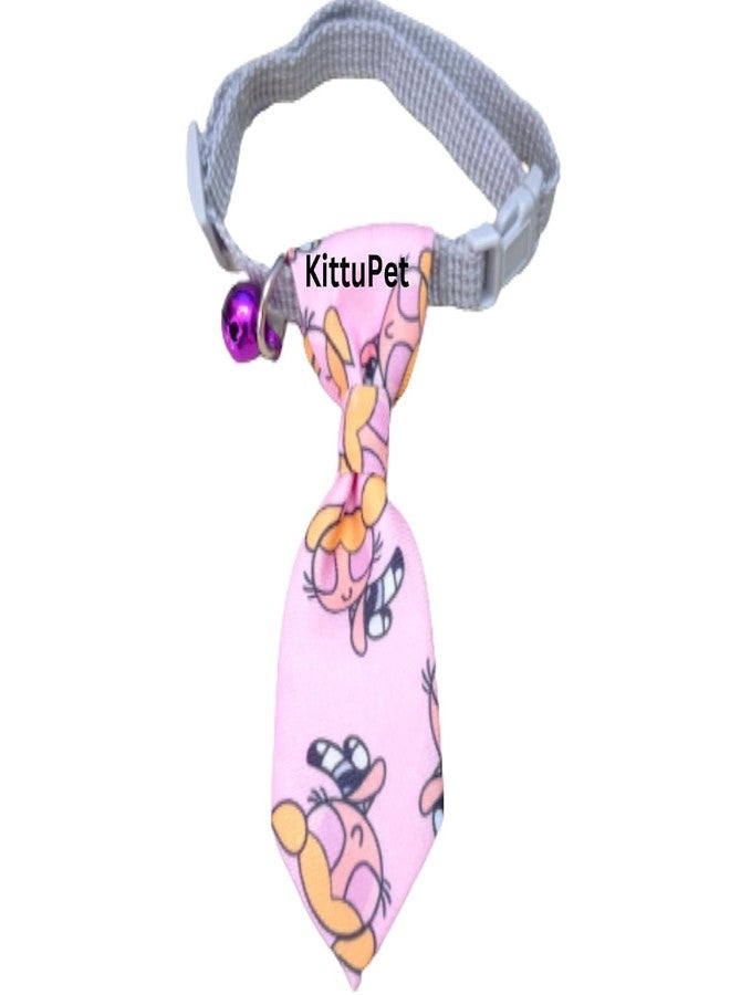 KittuPet Dog Neck tie, Unique Dog Collar, Unique cat Collar, Breakaway Buckle (Pink, Printed Design) - Image 1